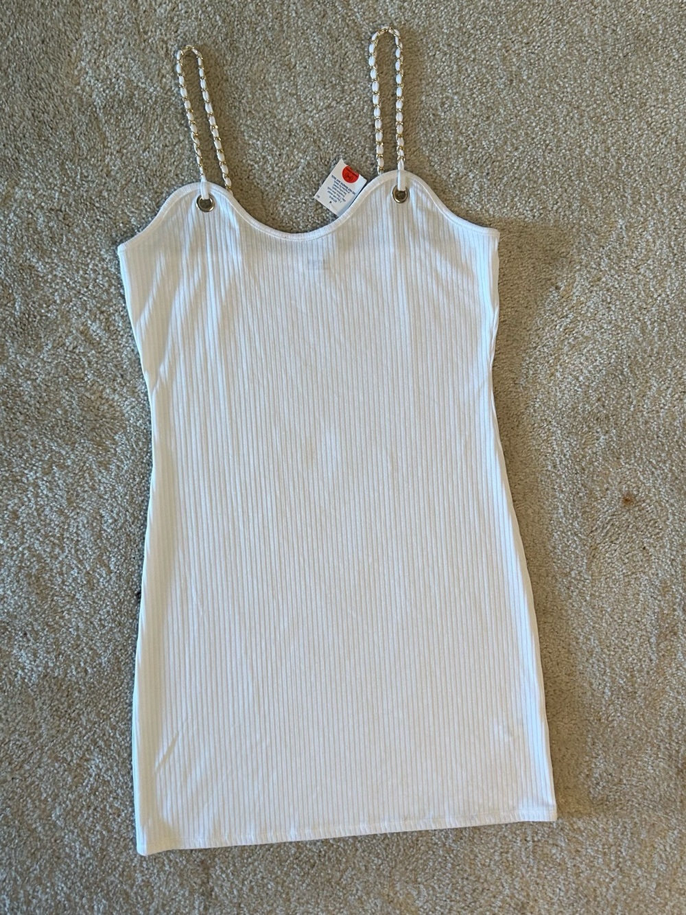 White Ribbed Chain-Strap Camisole Dress - Picture 1 of 7